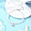 4Pcs 4 Styles Alloy Enamel Shell Shape Charm White Round Shell Pearl & Natural Rose Quartz & Flower Amazonite & Dyed Aquamarine & Amethyst Chip Beaded Anklets AJEW-AN00734-3