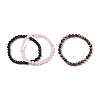3Pcs 3 Style Natural Rhodonite & Black Agate & Rose Quartz Round Beaded Stretch Bracelets Set PW23030761414-5