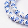 Handmade Flower Printed Porcelain Ceramic Beads Strands PORC-J006-A05-3