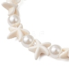 Starfish Synthetic Turquoise & Acrylic Pearl Braided Bead Bracelets for Women BJEW-JB11263-02-3