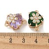 Brass Pave Faceted Glass Heart Connector Charms KK-G517-12G-3