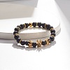 Round Natural Lava Rock Beaded Stretch Bracelet with Crown for Women BJEW-JB07530-02-2