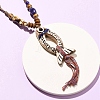 Ceramic Fish Pendant Adjustable Waxed Cord Necklaces for Women NJEW-B146-06-3