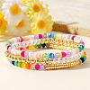 3Pcs Glass & Brass Bead Stretch Bracelets Sets PP8938-3