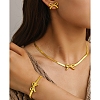 Bowknot 304 Stainless Steel Pendant Necklaces & Charms Bracelets & Stud Earrings Sets SJEW-Z003-03G-1