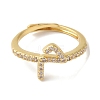 Rack Plating Brass Cubic Zirconia Arabic Letters Adjustable Rings for Women RJEW-S407-10G-04-2