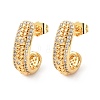 Brass Micro Pave Clear Cubic Zirconia J-Shaped Stud Earrings EJEW-B153-18G-4