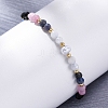 Faceted Round Turquoise & Natural Rose Quartz & Lapis Lazuli Braided Bead Bracelets BJEW-F493-09G-01-4