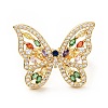 Colorful Cubic Zirconia Butterfly Open Cuff Ring KK-D080-13G-1