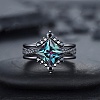 Rhombus Alloy Rhinestone Finger Ring Set for Women PW-WG51C17-03-5