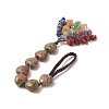 Heart Natural Unakite & Mixed Stone Chips Tassel Pendant Decorations HJEW-JM00948-03-3