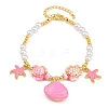 Ocean Brass Enamel Starfish Shell Shape Charm Bracelets for Women KK-CBA68DA-16G-04-4