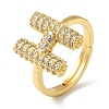 Rack Plating Letter Brass Micro Pave Clear Cubic Zirconia Adjustable Rings for Women KK-S391-03G-H-2