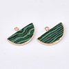 Electroplate Synthetic Malachite Semi Circle Pendants G-S344-87B-2