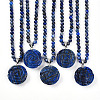 Natural Lapis Lazuli 4.5mm Round Beaded Flower Pendant Necklaces NJEW-T016-04C-2