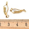 304 Stainless Steel Pave Natural White Shell Wing Connector Charms STAS-Q345-23G-3