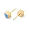 Long-Lasting Plated Cube with Enamel Evil Eye Stud Earring EJEW-E272-01G-3