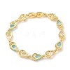 Glass Teardrop with Cubic Zirconia Link Chain Bracelet BJEW-M296-04G-3