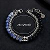 Natural Blue Spot Jasper and Frosted Obsidian Round Beaded 2-Strand Bracelets with 201 Stainless Steel Wheat Chains for Men Women NT5911-2-2