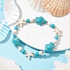 Turtle & Starfish Synthetic Turquoise Beaded Stretch Bracelet BJEW-JB09968-02-2