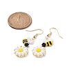 Glass Seed Braided Bee with Flower Dangle Earrings EJEW-MZ00025-2