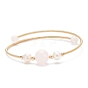 Natural Rose Quartz & Pearl Round Beaded Bangle X-BJEW-JB08464-02-1