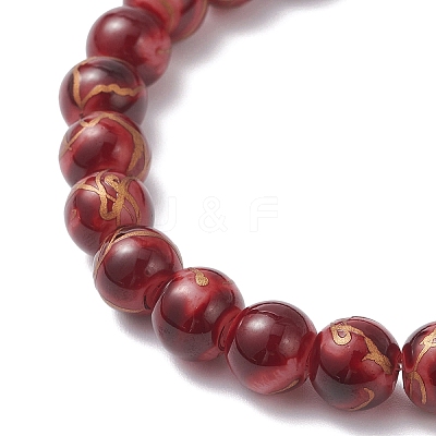 2Pcs Round Baking Paint Drawbench Style Glass Beaded Stretch Bracelet Sets BJEW-JB12652-1