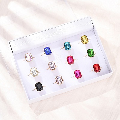 304 Stainless Steel with Glass Cuff Rings for Women RJEW-K309-41D-1