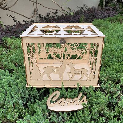 Rectangle Hollow Wood Wedding Card Box with Iron Lock HULI-PW0002-147D-1