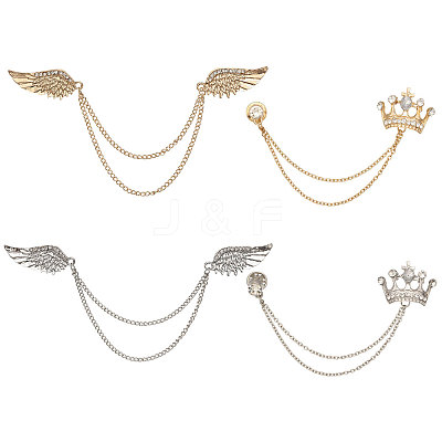 4Pcs 4 Styles Alloy & Iron Hanging Chain Brooches JEWB-CA0001-64-1