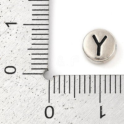 925 Sterling Silver Flat Round with Letter Beads STER-G044-01AS-Y-1