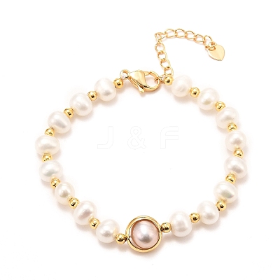 Natural Pearl Link Bracelets BJEW-D447-06G-01-1