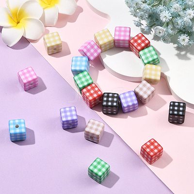 24Pcs 8 Colors Printed Opaque Acrylic Beads MACR-FS0002-47-1