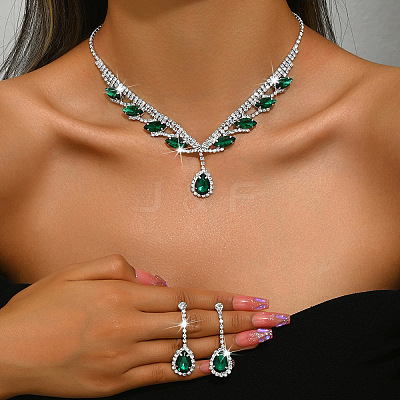 Teardrop Alloy Rhinestone Pendant Necklaces & Stud Dangle Earrings Sets FS-WG1DC8E-01-1