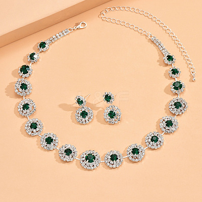 Flat Round Rhinestone Pendant Necklaces & Stud Dangle Earrings Sets WG2D6BD-03-1