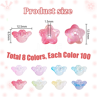 800Pcs 8 Colors UV Plating Iridescent Acrylic Bead Caps OACR-PH0004-29-1