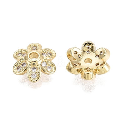 Brass Micro Pave Clear Cubic Zirconia Bead Caps KK-Q071-08G-02-1