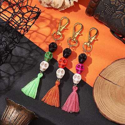 Halloween Synthetic & Dyed Turquoise Skull Pendant Decorations HJEW-JM01998-1