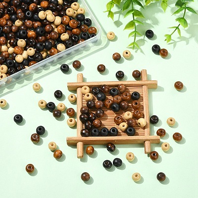 500Pcs 5 Colors Natural Wood Beads WOOD-YW0001-97-1