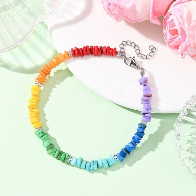 Dyed Natural Freshwater Shell Nuggets Beaded Chakra Anklets AJEW-AN00745-1