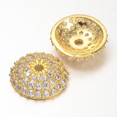 Apetalous Half Round/Dome Brass Micro Pave Cubic Zirconia Bead Caps ZIRC-D063-1