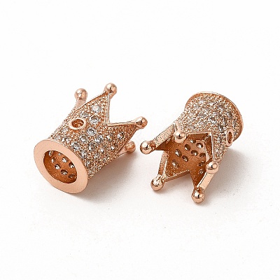 Rack Plating Brass Micro Pave Cubic Zirconia Beads ZIRC-C043-01RG-1
