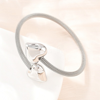 304 Stainless Steel Mesh Chain Bangles for Women BJEW-D460-05P-1