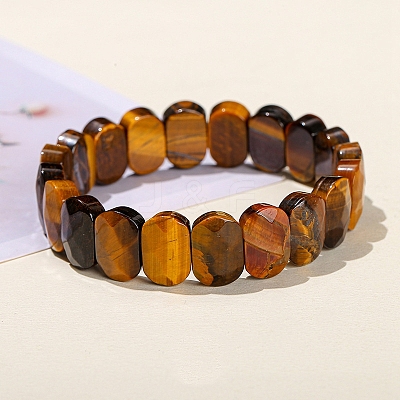 Natural Tiger Eye Oval Bead Stretch Bracelets for Men Women PW-WG50701-04-1