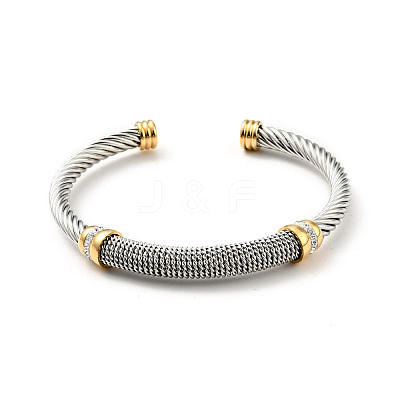 304 Stainless Steel Twist Rope Shape Open Cuff Bangle with Rhinestone for Women BJEW-D449-01GP-01-1