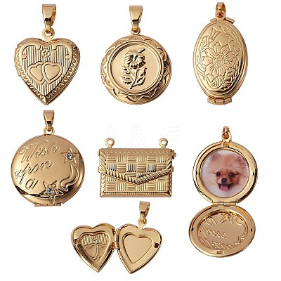 5Pcs 5 Style Brass Locket Pendants KK-SZ0004-02-1