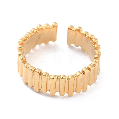 Ion Plating(IP) 304 Stainless Steel Stripe Grooved Cuff Ring RJEW-L103-07G-1