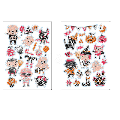 2 Sheets Halloween DIY Diamond Painting Sticker Kits DIAM-PW0010-06A-1