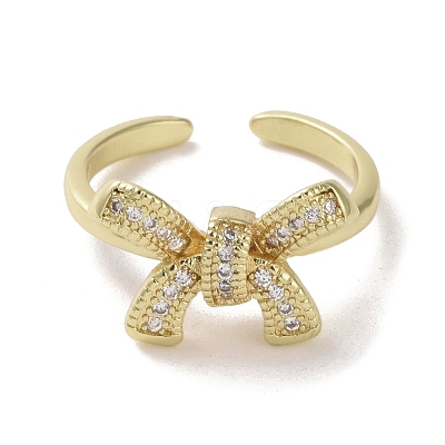 Brass Micro Pave Cubic Zirconia Open Cuff Ring RJEW-K256-58F-G-1