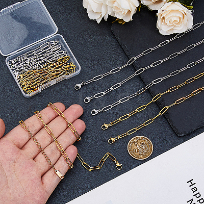 10Pcs 2 Colors 316L Surgical Stainless Steel Paperclip Chain Necklaces NJEW-DC00010-1